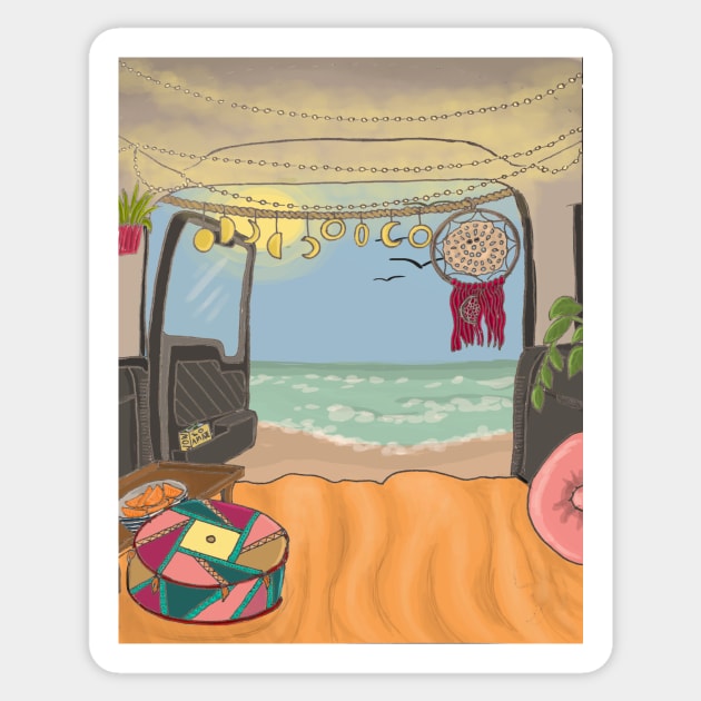 Camper Van Life - at the beach Sticker by Ethereal Designs